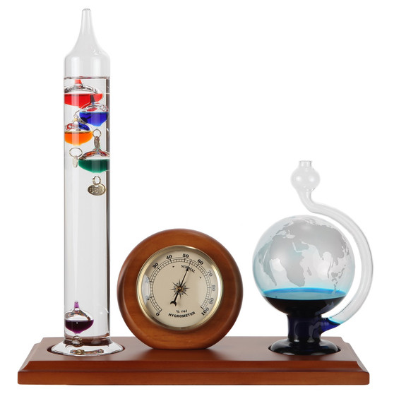 Lily's Home Analog Weather Station, with Galileo Thermometer, Glass Barometer, and Analog Hygrometer, 5 Multi-Colored Spheres (10.5 in x 12 in)