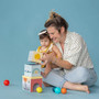 Taf Toys toddlers Object Permanence Ball Drop Stacker, Made of Strong & Durable Cardboard Box & Plastic Cover Perfect Developmental Toy for Tummy-Time Includes 2 Smooth & 3 Squeaking Textured Balls