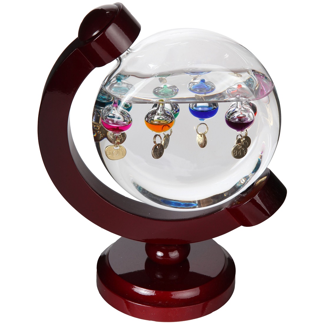 Galileo Glass Indoor Thermometer with Cherry Finish Wood Frame 11 Inch