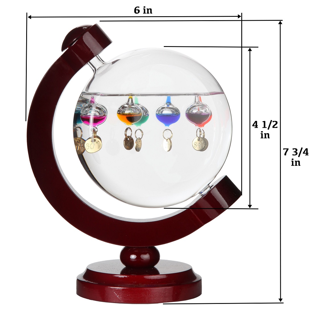 Galileo Glass Indoor Thermometer with Cherry Finish Wood Frame 11 Inch