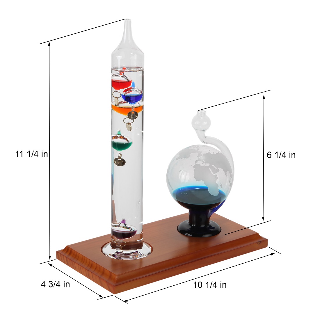 Galileo Thermometer with Beautiful Cherry Finish Wood Frame