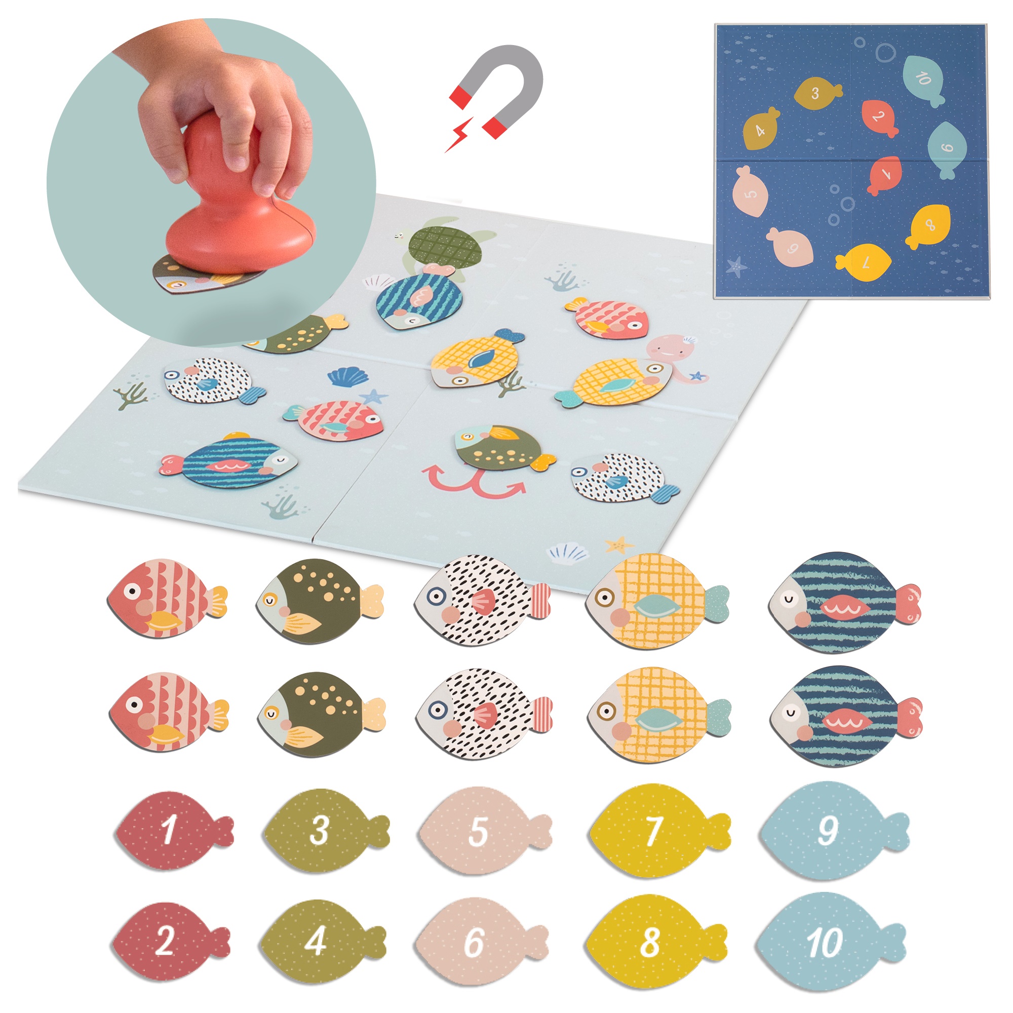 Montessori Magnetic Fishing Game Marine Life Cognition Color