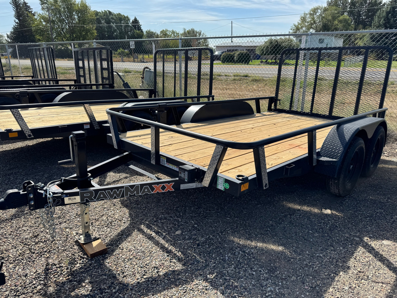 Raw Maxx Trailers 2027 UTX 77"X12' Utility Trailer | Tandem Axle, 2" ROUND TUBE RAIL, 4' GATE, 8 PLY TIRES, 7K