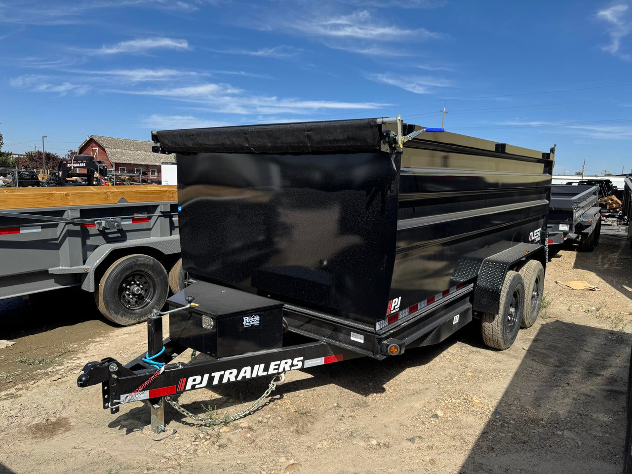 P.J. Trailers 2027 D7 83"X14' Scissor Dump Trailer | Tandem Axle 14K, 6" Channel, 48" Sides, Spreader Gate, Scissor Lift, Tarp Kit, Slide In Ramps