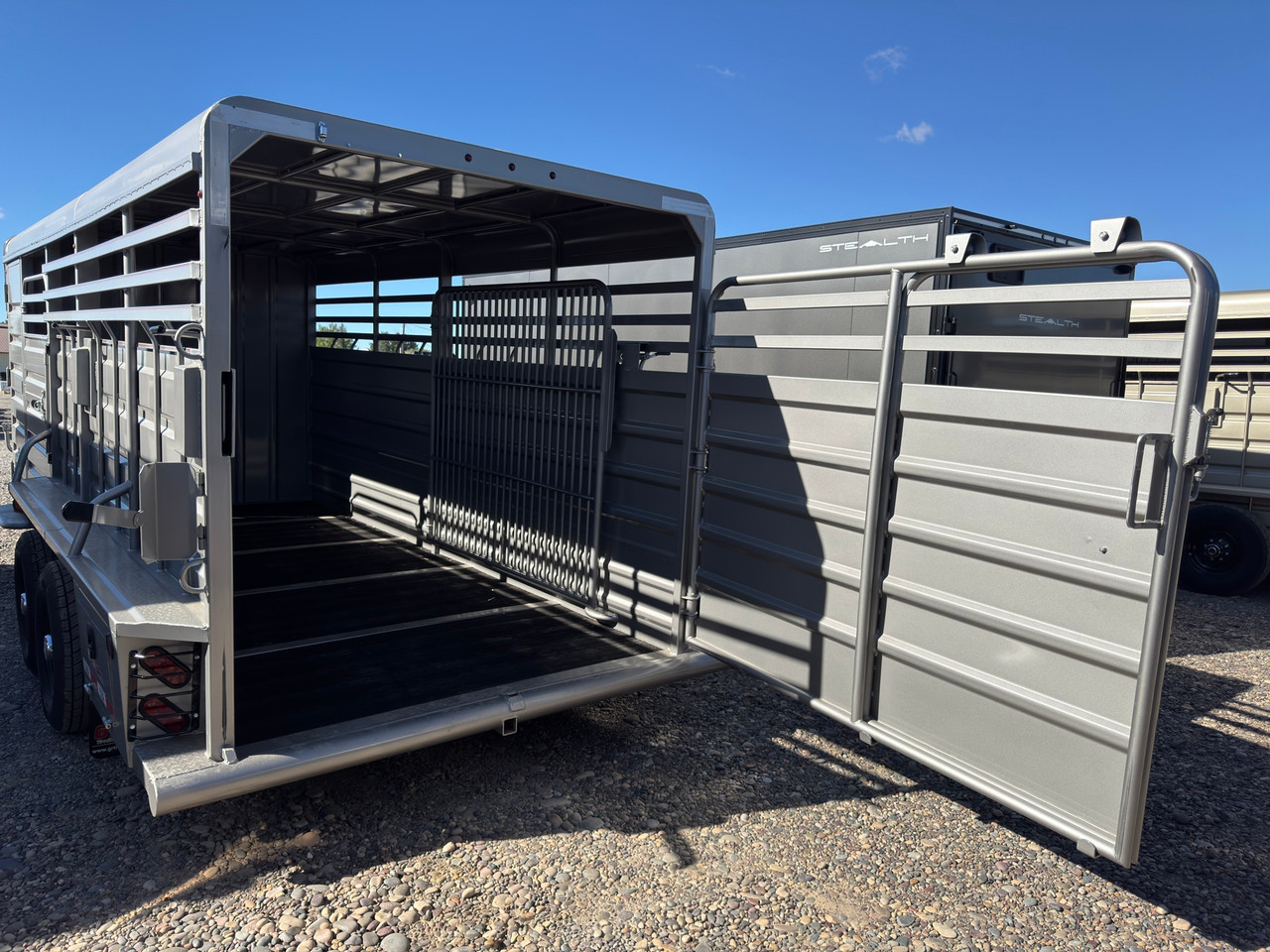 GR Trailers 2027 80"X20' Stock Combo Trailer | Tandem Axle 14K, SMOOTH RUBBER FLOOR, ESCAPE 48", 4' DOUBLE DOOR TACK, SWING OUT SADDLE RK, FULL SWING SLIDE REAR GATE