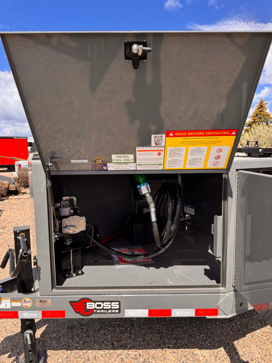 Boss Trailers 2026 990 Gallon Refueling Trailer | Tandem Axle 14K, 990 Gallon Tank, 25 GPM Pump, Large Enclosure, Light Tower, Rear Cabinent, (Farm Use Only)