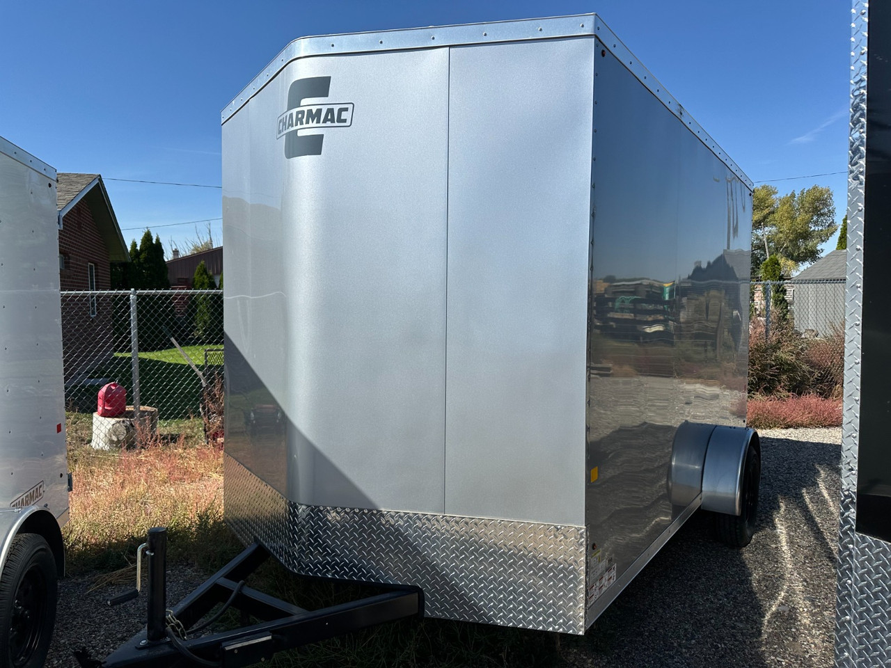 Charmac Trailers 2025 ATLAS 84"X12' V-Nose Cargo Trailer | Single Axle, Rear Ramp Door, Passenger Side Door Access, Diamond Plate Tredbrite