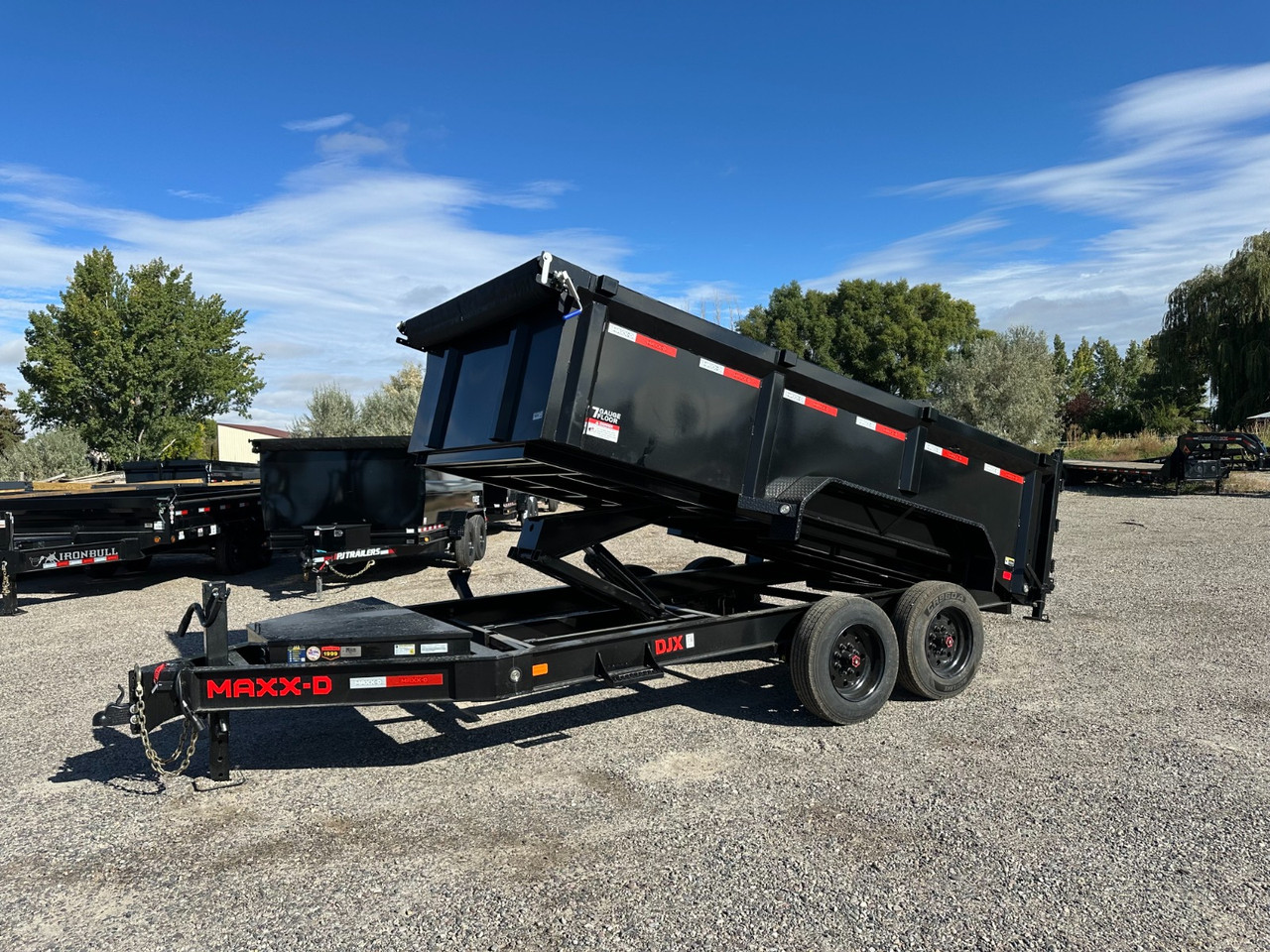 Maxx-D Trailers 2026 DJX 84"X14' Scissor Dump Trailer | Tandem Axle 16K, 2 Way Spreader, 36" Sides, Slide In Ramps, Tarp Kit, 12"OC Crossmembers, 7 Ga Floor, Wireless Remote
