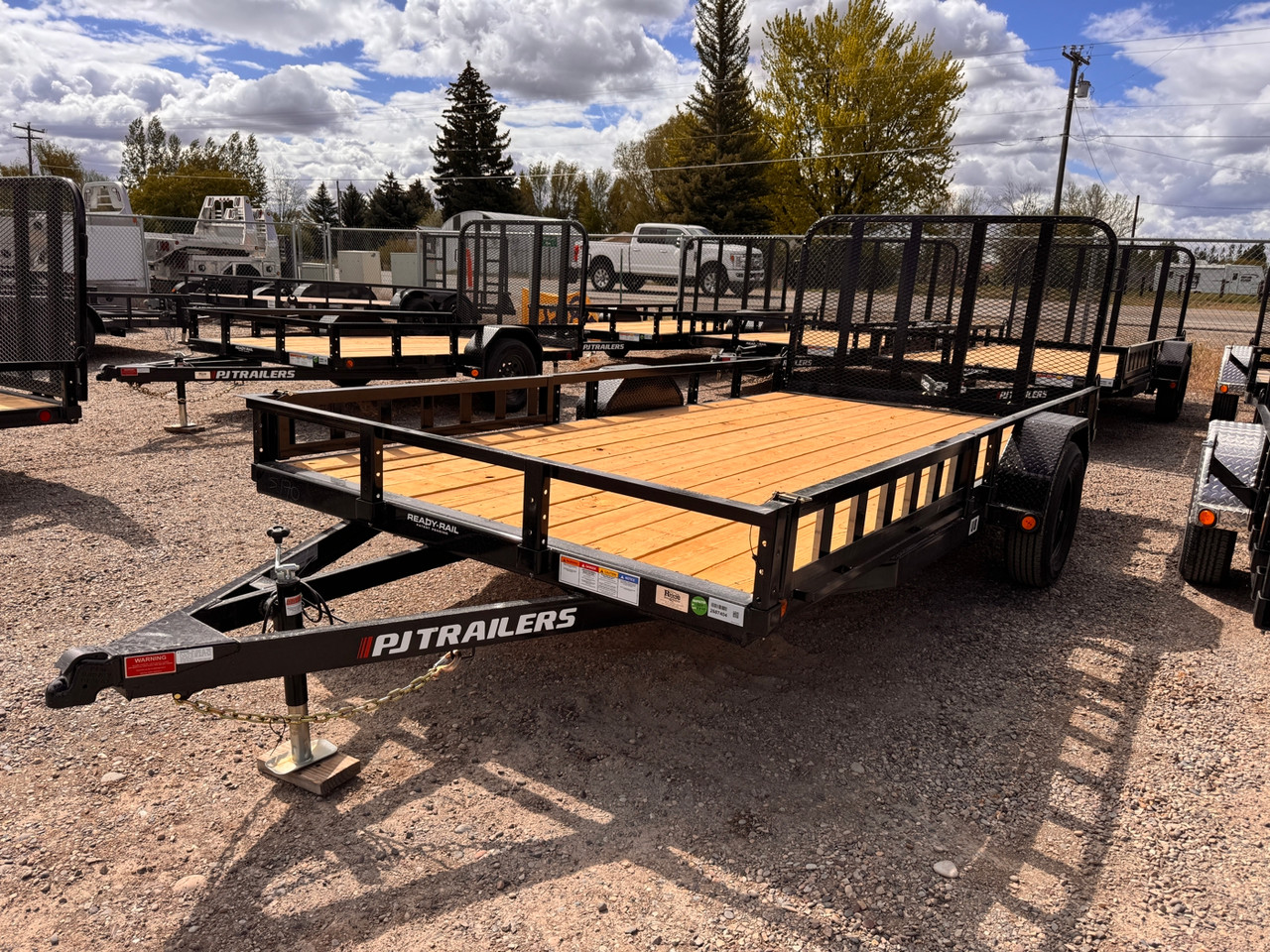 P.J. Trailers 2026 U8 83"X14' Utility Trailer | Single Axle 2.995K, 4' Spring Assisted Rampgate, ATV Side Load Ramps, Diamond Plate Steel Fenders, Ready Rail Channel Top Rails