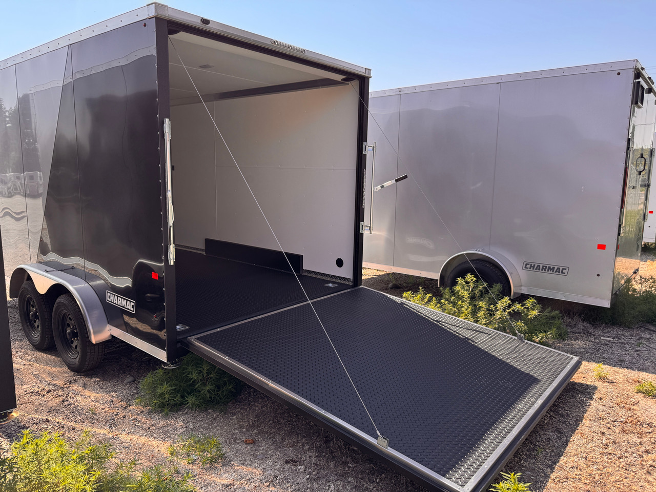 Charmac Trailers 2026 STEALTH 90"X16' V-Nose Cargo Trailer | Tandem Axle 7K, Rear Stablizing Jacks, 7' Tall, Rear Ramp Door, Rubber Diamond Plate Floor, White Interior