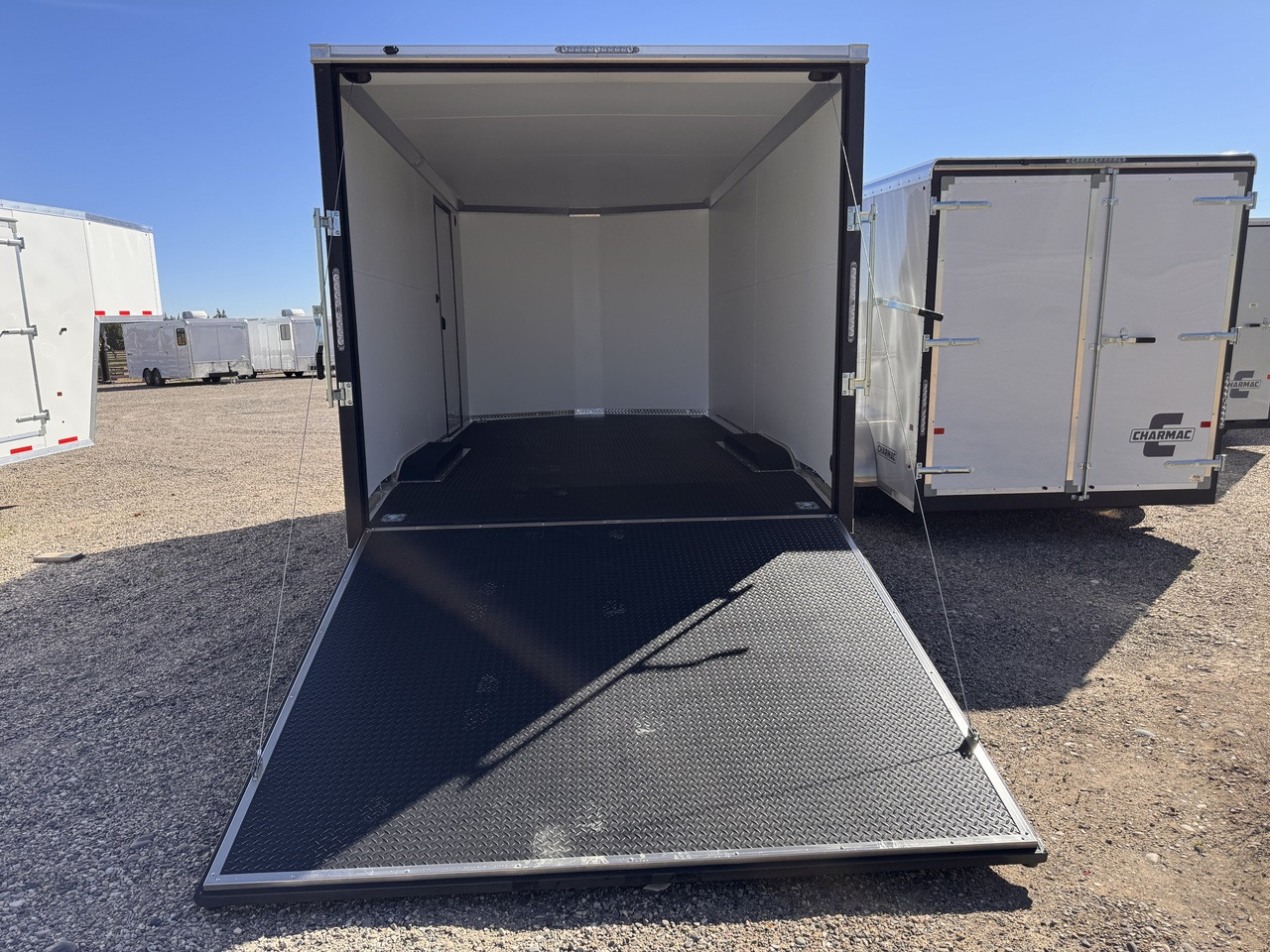 Charmac Trailers 2026 STEALTH 100"X16' V-Nose Cargo Trailer | Tandem Axle 7K, Rubber Diamond Plate Floor, Torsion Axles, White Interior, Rear Ramp Door, Driver Side Access Door