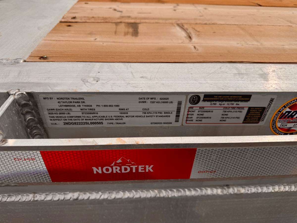 Nordtek Trailers 2025 82"X22' Equipment Tilt Trailer | Tandem Axle 16K, 14 Ply Tires