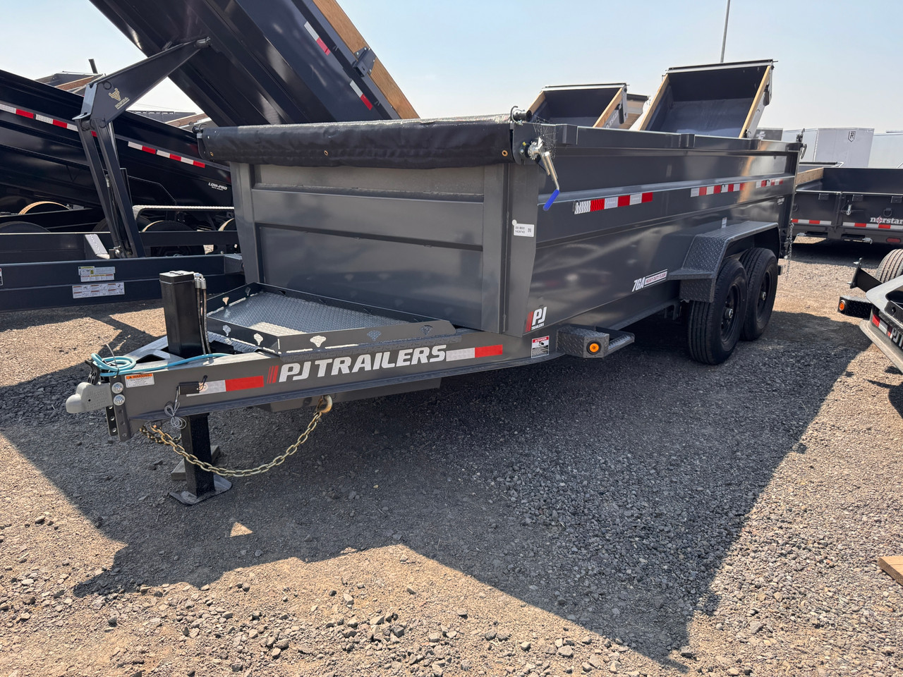 P.J. Trailers 2027 DM 83"X16' Low Profile Dump Trailer | Tandem Axle 14K, 36" Tall Sides, 7 GA Floors, Hydraulic Jack, Locking Box, 2 Way Spreader Gate, Slide In Ramps