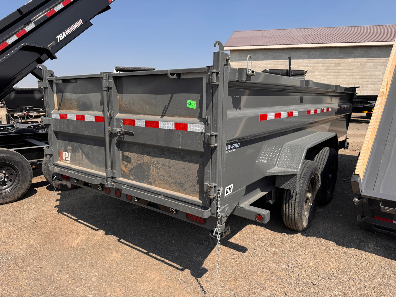 P.J. Trailers 2027 DM 83"X16' Low Profile Dump Trailer | Tandem Axle 14K, 36" Tall Sides, 7 GA Floors, Hydraulic Jack, Locking Box, 2 Way Spreader Gate, Slide In Ramps