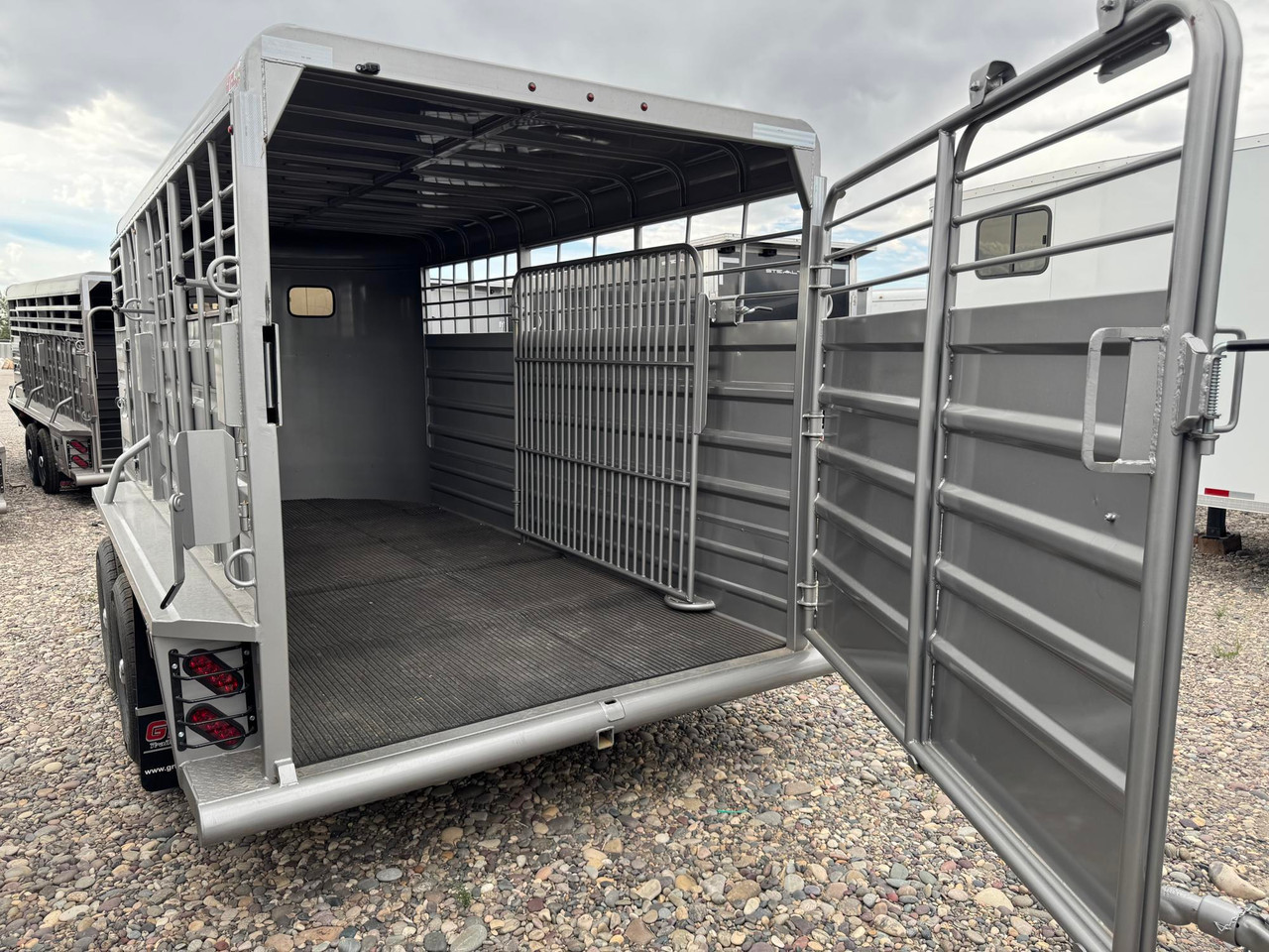 GR Trailers 2026 80"X16' Stock Trailer | Tandem Axle, BRUSH FENDERS, RUBBER MATS, ESCAPE DOOR, SWING COMBO REAR GATE, 10K