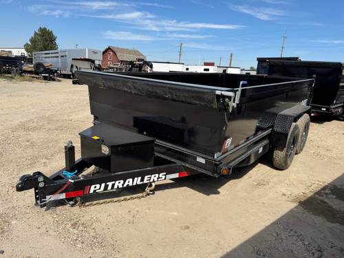 P.J. Trailers 2027 D7 83"X14' Scissor Dump Trailer | Tandem Axle 14K, 6" Channel, 24" Sides, Spreader Gate, Scissor Lift, Tarp Kit, Slide In Ramps