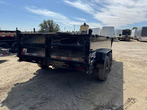 P.J. Trailers 2027 D7 83"X14' Scissor Dump Trailer | Tandem Axle 14K, 6" Channel, 24" Sides, Spreader Gate, Scissor Lift, Tarp Kit, Slide In Ramps