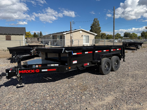 Maxx-D Trailers 2026 DJX 83"X14' Scissor Dump Trailer | Tandem Axle 14K, 2 Way Spreader Gate, 24" Sides, Slide In Ramps, Tarp Kit, Rear Stabilizing Stands