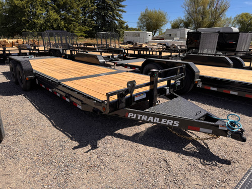 P.J. Trailers 2027 T6 83"X22' Car Hauler Gravity Tilt Trailer | Tandem Axle 14K, 16' Tilt Deck, 4' Stationary, Fork Holders, Torsion Axles, Locking Lid, Bolt On Steel Fenders