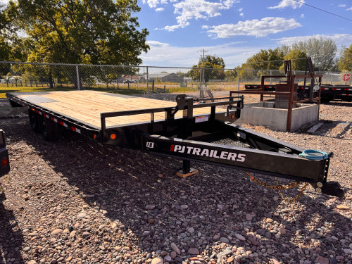 P.J. Trailers 2027 F8 20' Deckover Flatbed | Tandem Axle 10K, Extended Tongue, Open Storage Tray, Slide In Ramps, Straight Deck