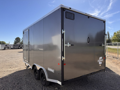 Charmac Trailers 2026 STEALTH 100"X16' V-Nose Cargo Trailer | Tandem Axle 7K, Rubber Diamond Plate Floor, Torsion Axles, White Interior, Rear Ramp Door, Driver Side Access Door