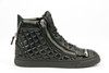 Quilted Texture High Top Leather Sneakers in Black