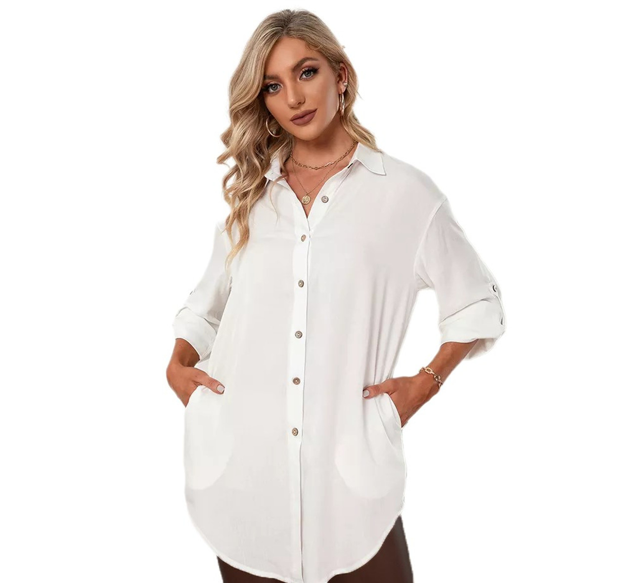 the tunic button up blouse in white