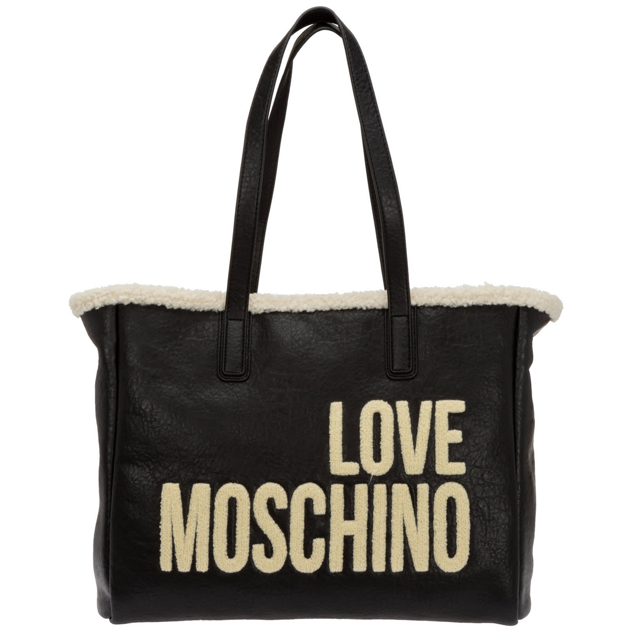 LOVE MOSCHINO Large Berber Lined Tote with Zip Pouch in black 