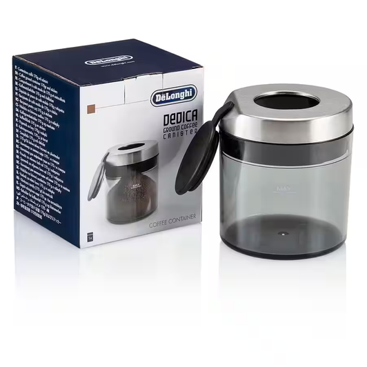 DeLonghi Ground Coffee Canister DLSC305 ;  Ground coffee canister with a maximum capacity of 170 g
10 stickers included to distinguish the different blends
Suitable for use with Burr Grinders KG520 - KG521