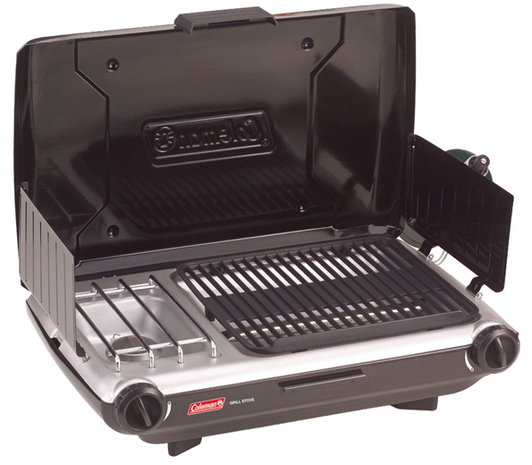 BTU: 20,000
Size: 130 sq. in (330cm) grilling area; stove fits 10 in. (25.4cm) pan
Burn Time: Lasts up to 1 hour on high on one 16 oz (473mL) propane cylinder (sold separately)
Dimensions:  21 x 13.5 x 5.6 IN (53.3cm x 34.2cm x 14.2cm)
Weight: 14.77 lbs (6.7kg