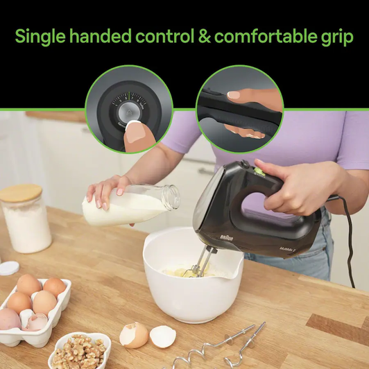 Braun MultiMix 2 Hand Mixer Black: Baking Mixer with Dough Hooks HM2110BK