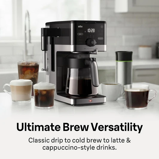 Braun OptiBrew Pro 12- Cup Pod Free Drip Coffee Maker Choose from 5 signature styles—Regular, Bold, Over Ice, Cold Brew, and Coffee Shot.