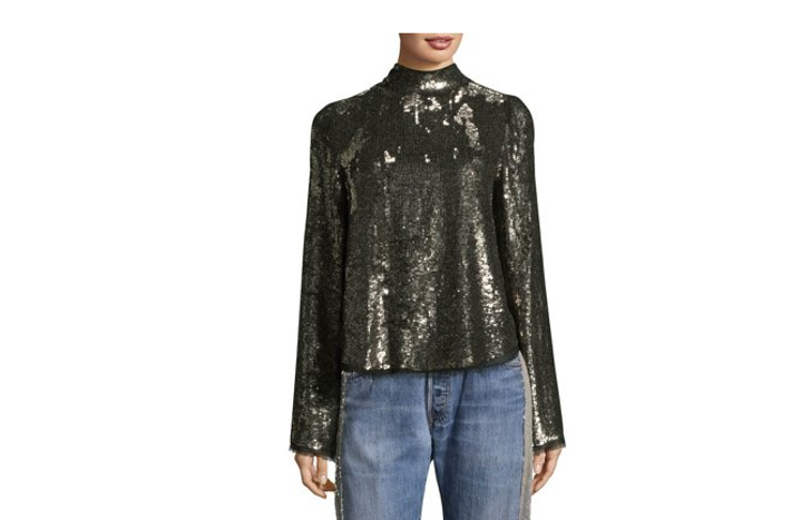 Sequin Mockneck Top in Silver and Multi