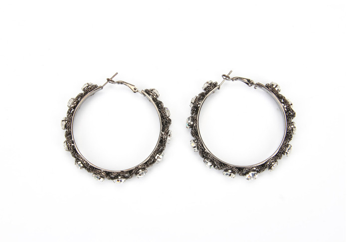 6 cm Crystal Hoop Earrings In Gunmetal