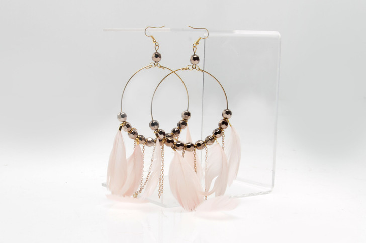 Feather Hoop Earrings In Pink