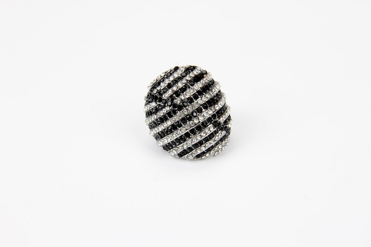 Striped Crystal Ring in Gunmetal