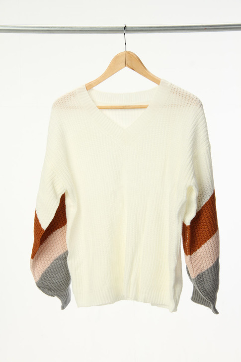 V Neck Loose Knit Sweater LOOKTQK270019-1