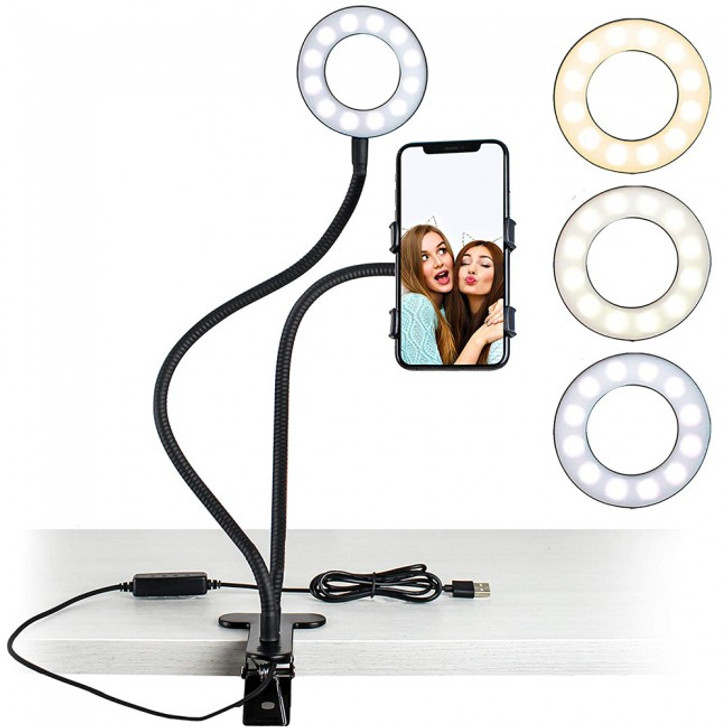 8 Inch Ring Light with Desktop Hose Clip