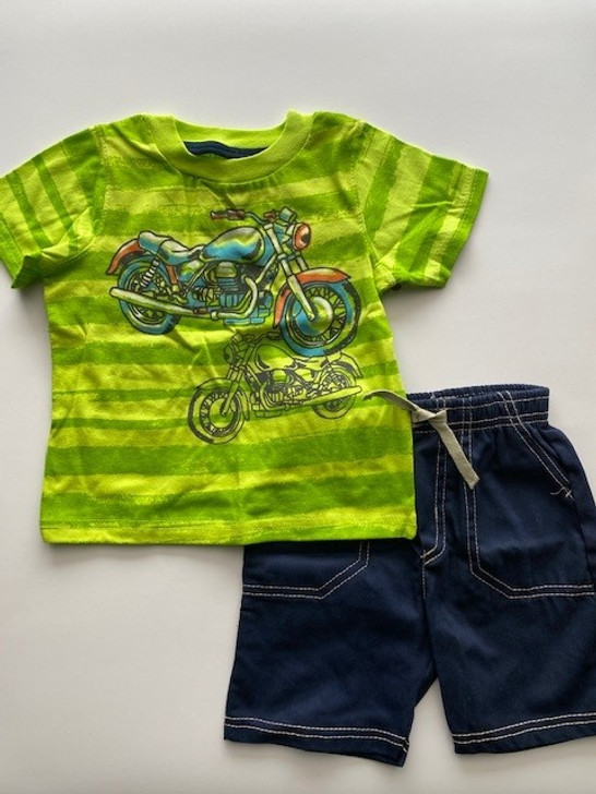 Toddler Boys' 2pc Motorcycle Set in Lime and Navy