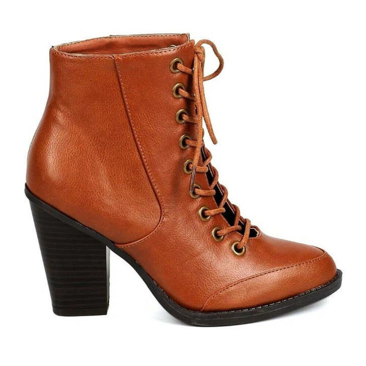 Dominic-21 Western Lace-Up High Heel Booties in Whiskey