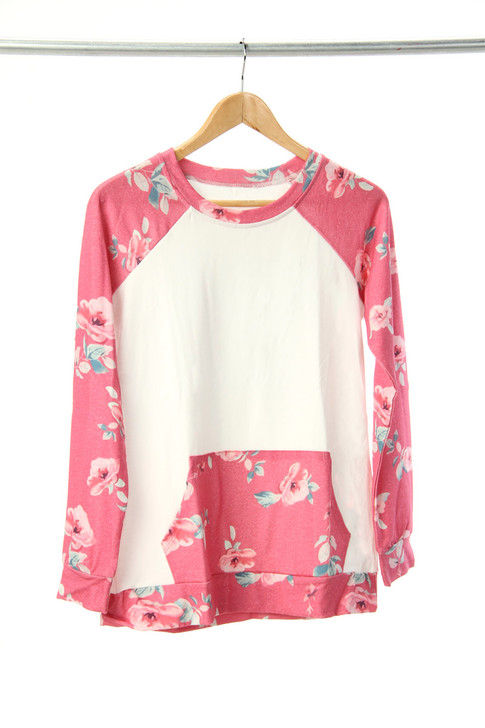 Floral Patchwork Kangaroo Sweatshirt in Red and White