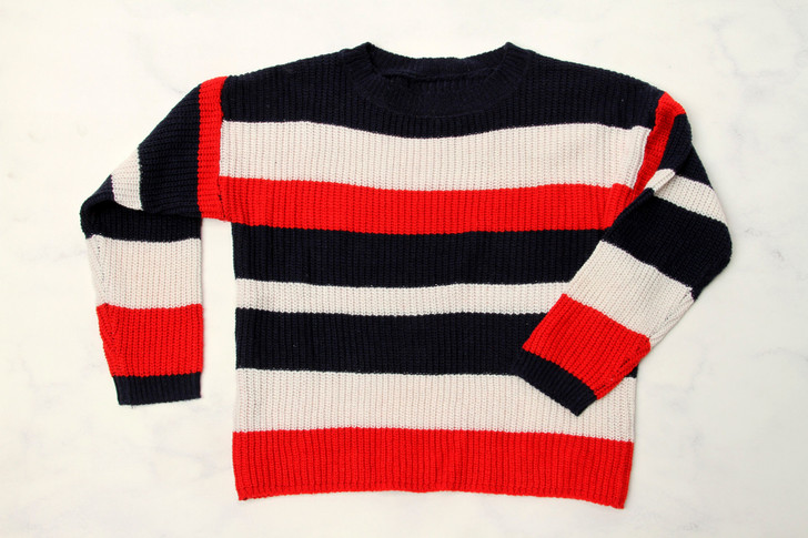 Colorblock Striped Sweater in Navy White and Red