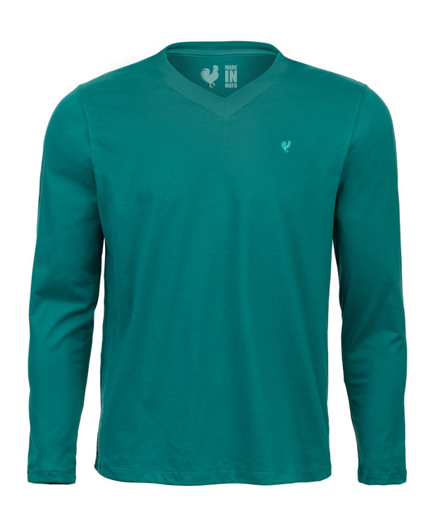 Made In Mato - Men's Basic Long Sleeve V-Neck T-Shirt - Vegan Green