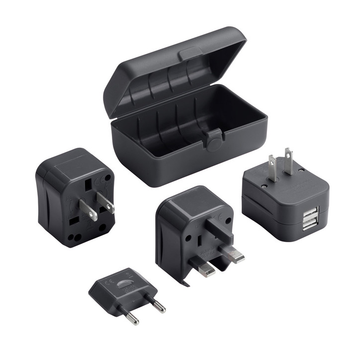 Lewis N Clark Adapter Plug Kit With 2.1A Dual Usb Charger - Black - Black
