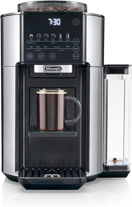 DeLonghi TrueBrew Drip Coffee Maker, Built in Grinder, Single Serve, 8 oz to 24 oz, Hot or Iced Coffee, Stainless, CAM51025MB