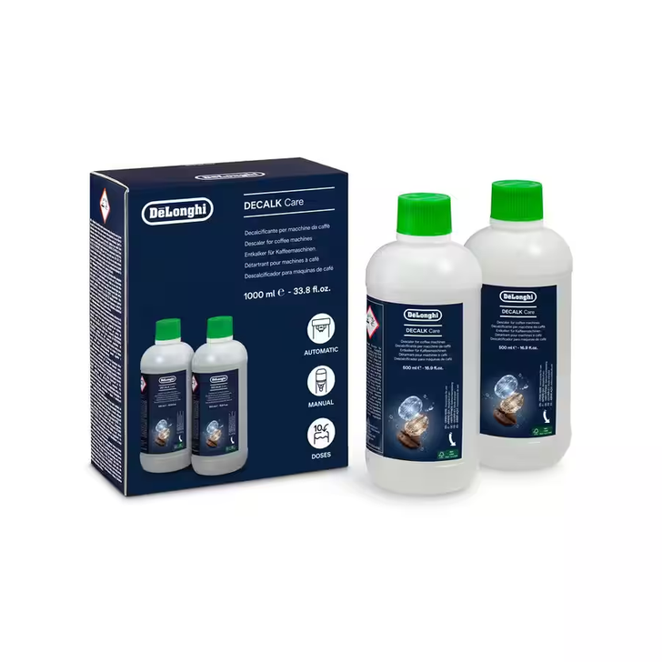 DLSC502
Decalk Care is the descaler recommended by De’Longhi for all its coffee makers. Its formula is perfectly balanced, designed to be more powerful against limescale deposits