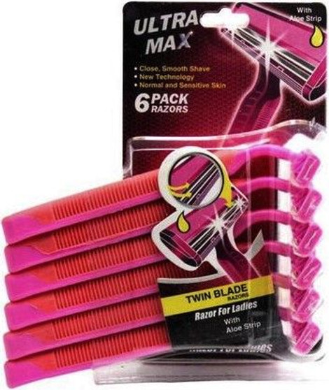 ULTRA MAX 6PK RAZORS TWIN BLADE FOR LADIES WITH ALOE STRIP