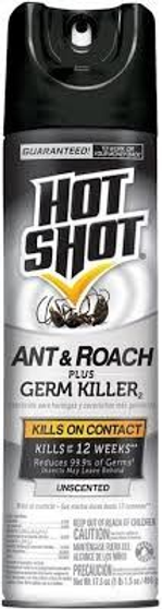 HOT SHOT ANT & ROACH PLUS GERM KILLER  UNSCENTED 17.5 OZ
