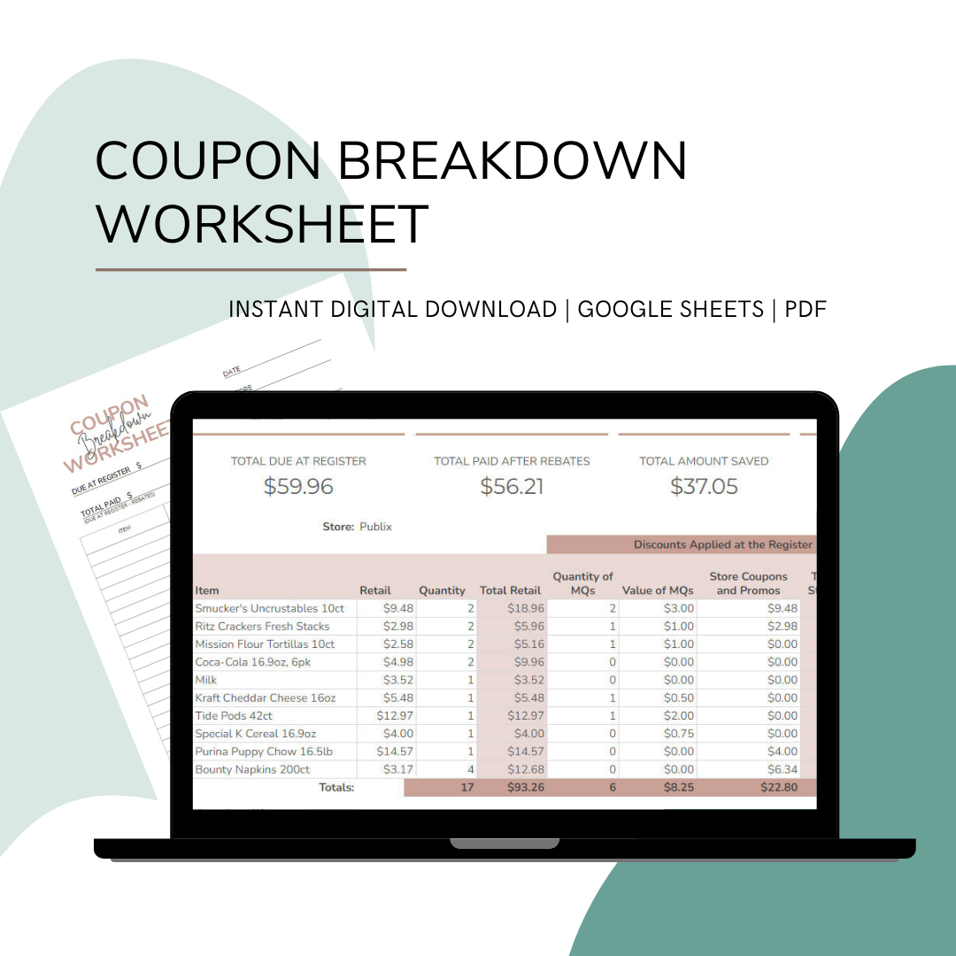 Coupon Breakdown Worksheet Instant Download Sunday Coupon Inserts