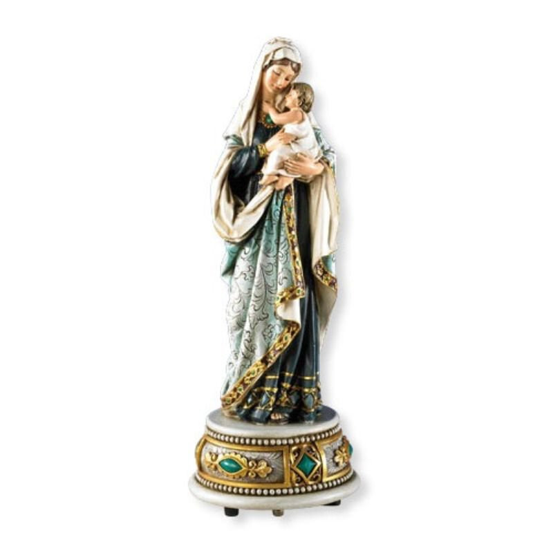 Adoring Targa In Legno Madonna Con Bambino | Decoro Religioso Da Tavolo 9x15 Cm Con Scritta Natale